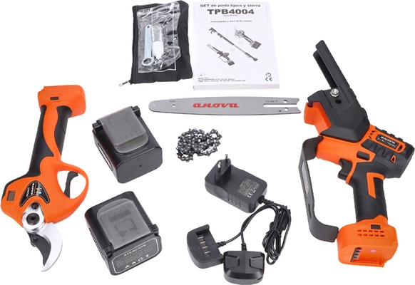 Pack Poda Anova: Tijera Electrica 40 mm TPB4004 + Motosierra Poda Engrase Automatico + Pertiga 2 m + 2 Baterias 4 Ah